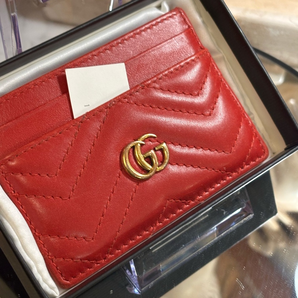 Gucci Red Quilted Chevron Leather Card Holder NIB w dust bag full inclusion - Picture 4 of 10